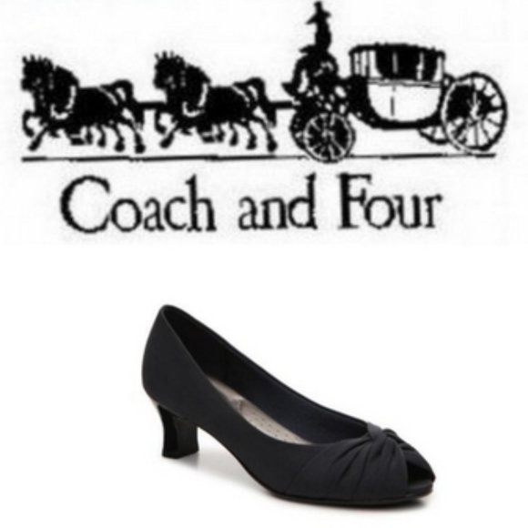 Coach & Four Black CF Laura Heels Peek Toe Shoes Kitten Heel Pump - Picture 1 of 15